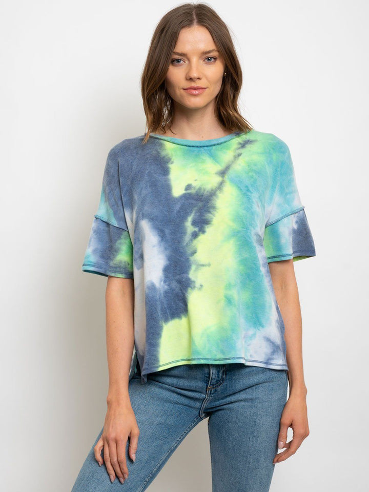 WOMEN'S RUFFLE SLEEVE TIE DYE TOP