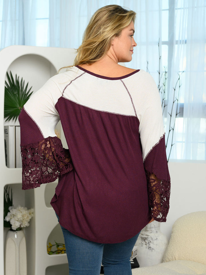 PLUS SIZE LONG BELL SLEEVE LACE TUNIC TOP