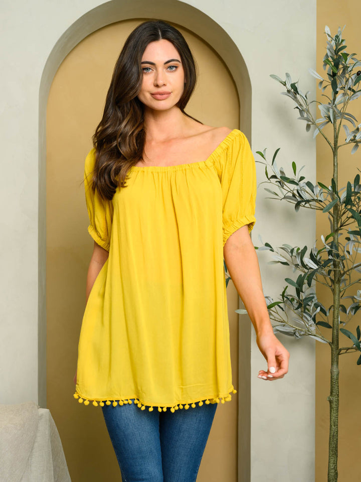 WOMEN'S OFF SHOULDER TRIM DETAIL TUNIC TOP