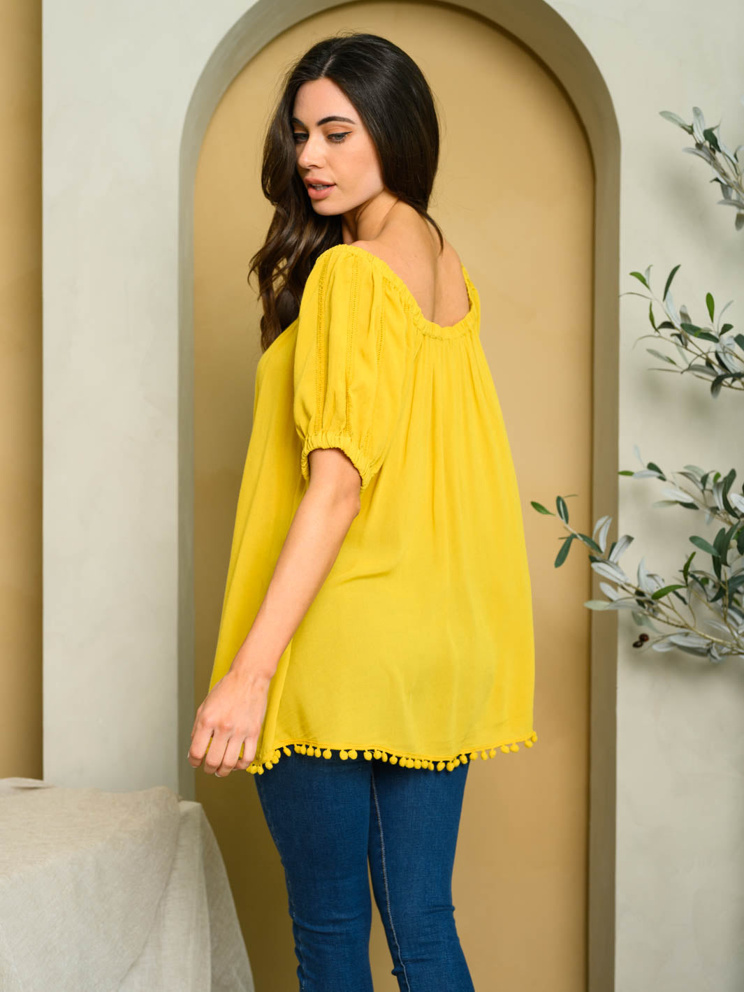 WOMEN'S OFF SHOULDER TRIM DETAIL TUNIC TOP