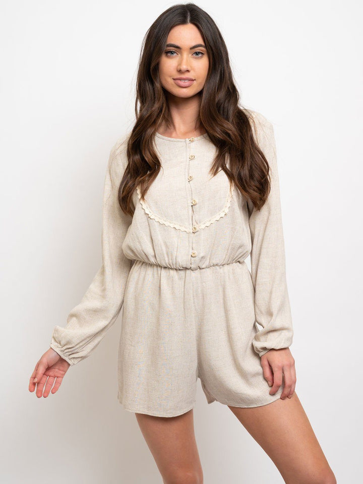WOMEN'S LONG SLEEVE BUTTON DETAIL ROMPER