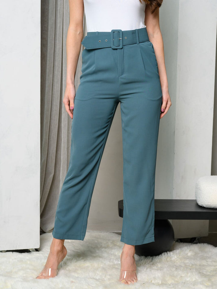 WOMEN'S WIDE LEG BELTED PANTS