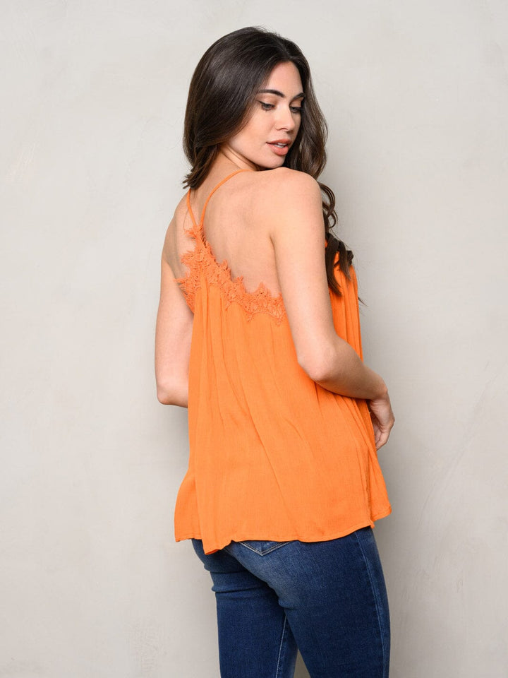 WOMEN'S SLEEVELESS SURPLICE LACE DETAILED TANK TOP