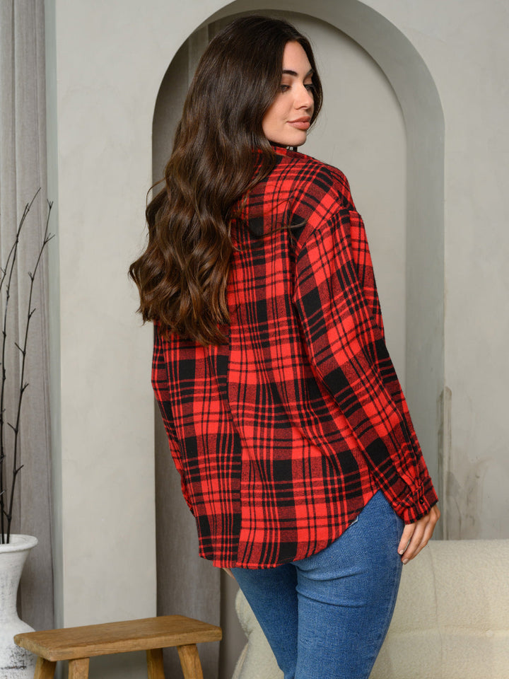 WOMEN'S LONG SLEEVE BUTTON UP PLAID TOP