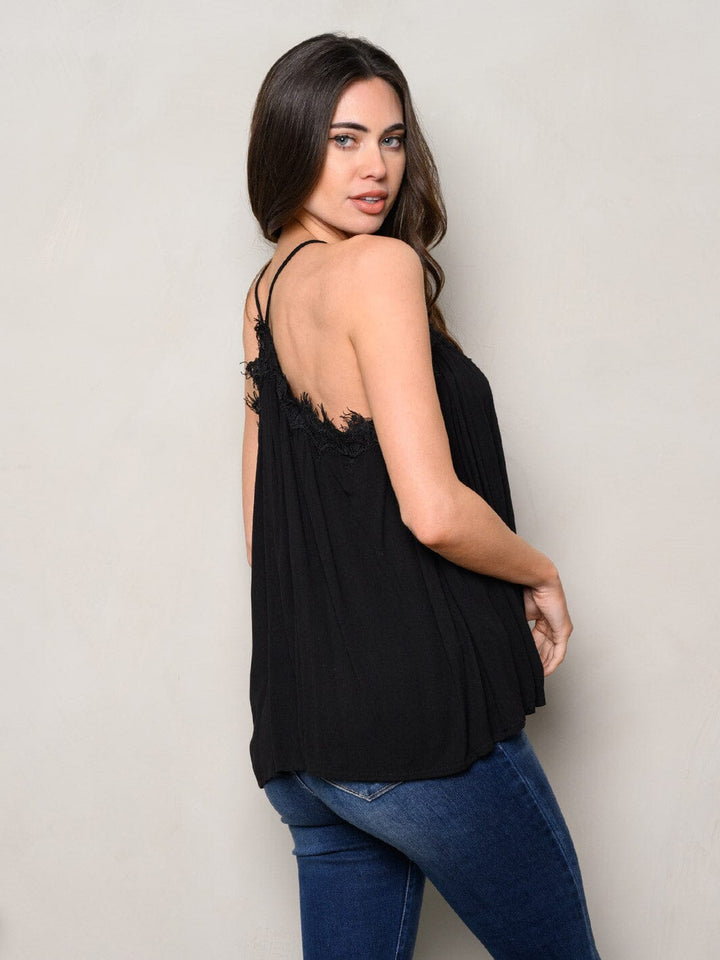 WOMEN'S SLEEVELESS SURPLICE LACE DETAILED TANK TOP