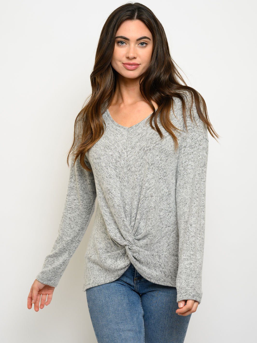 WOMEN'S LONG SLEEVE FRONT TWIST TOP