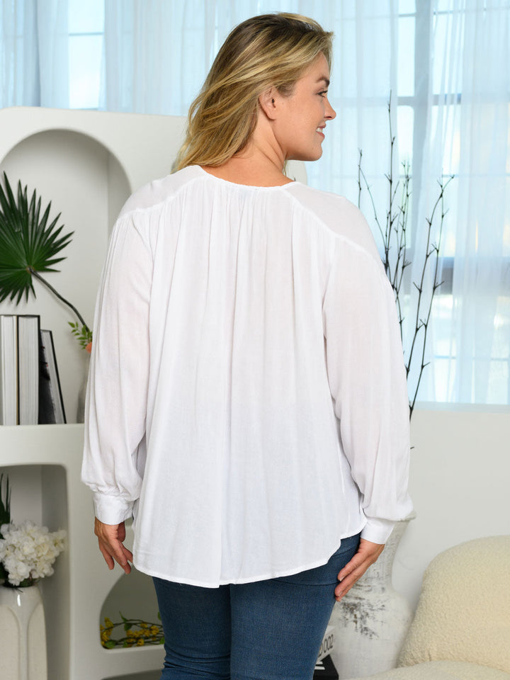 PLUS SIZE LONG SLEEVE BUTTON UP TUNIC TOP
