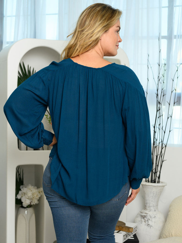 PLUS SIZE LONG SLEEVE BUTTON UP TUNIC TOP