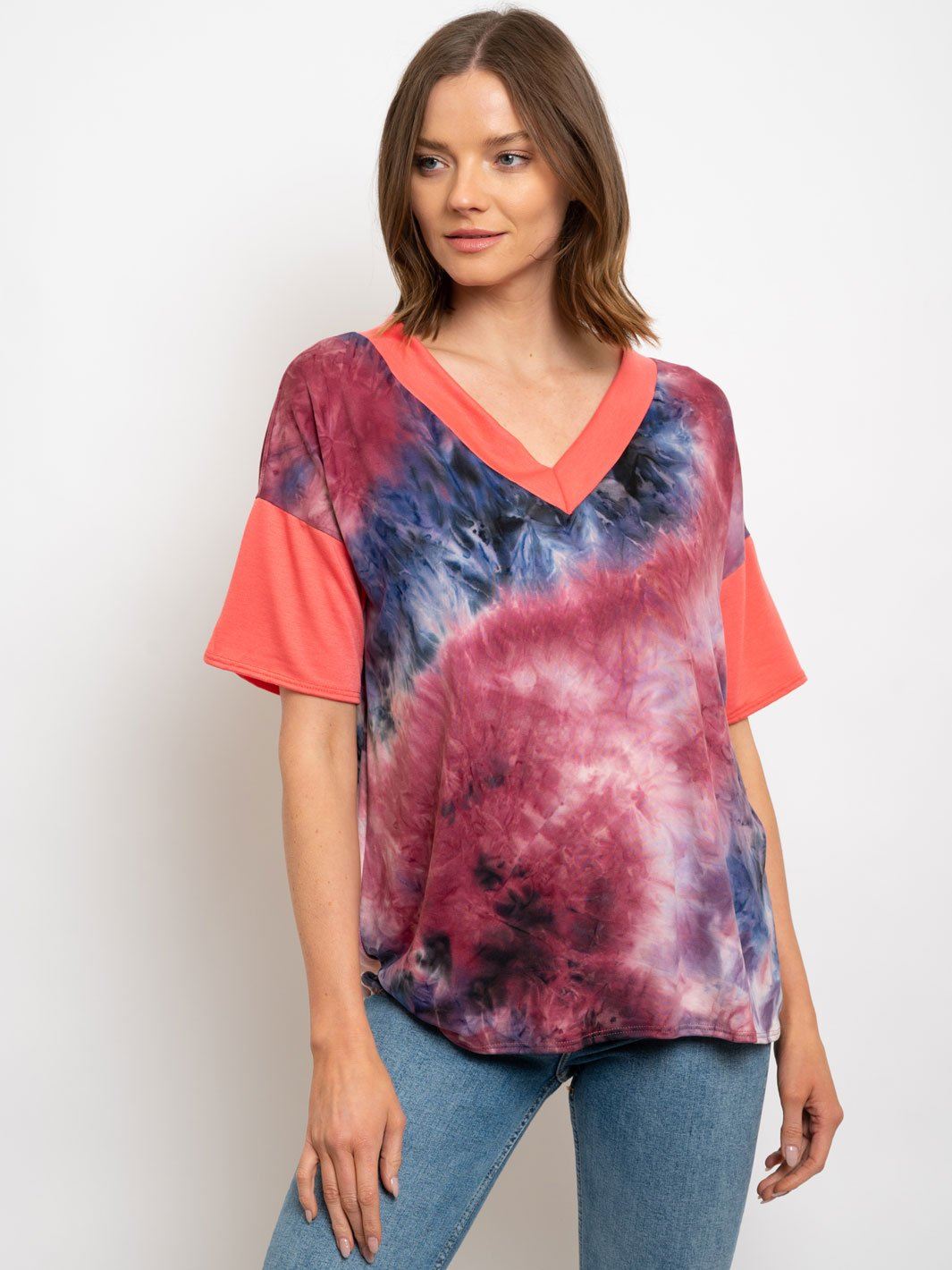 WOMEN'S V-NECK TIE DYE TOP