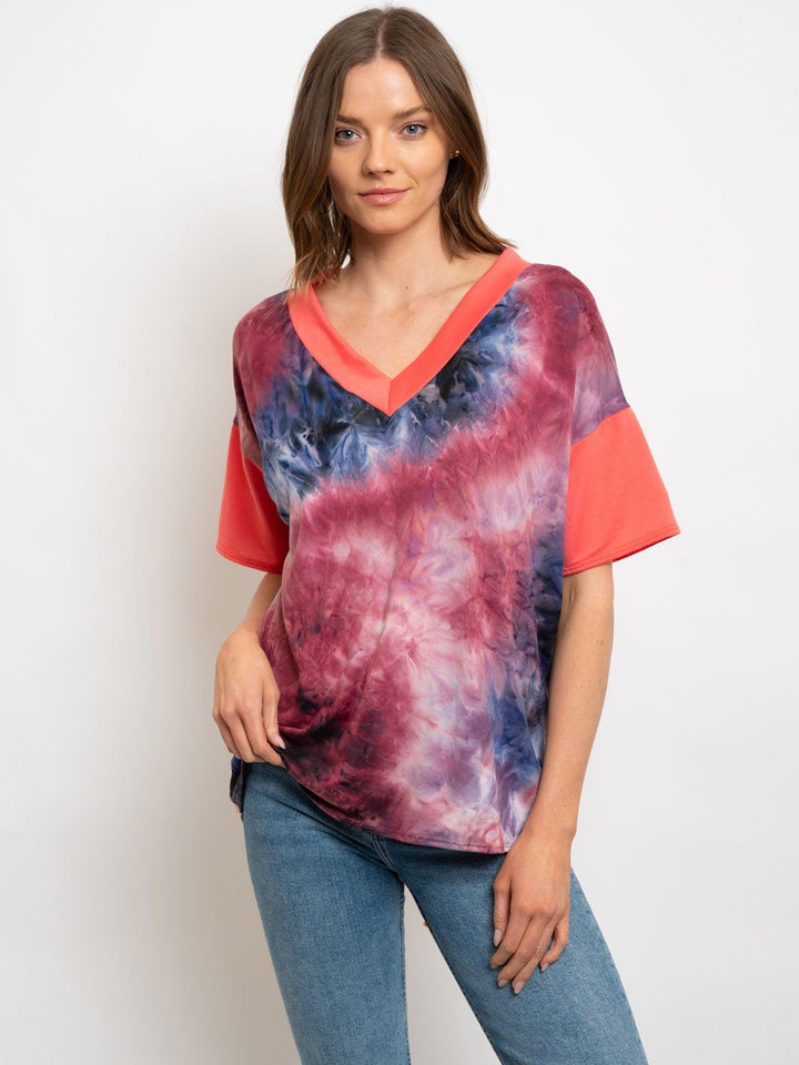 WOMEN'S V-NECK TIE DYE TOP