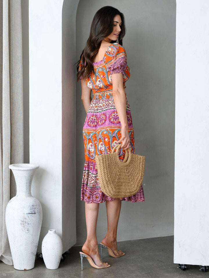 WOMEN'S SHORT SLEEVE TOP & MIDI SKIRT MULTI PRINT SET