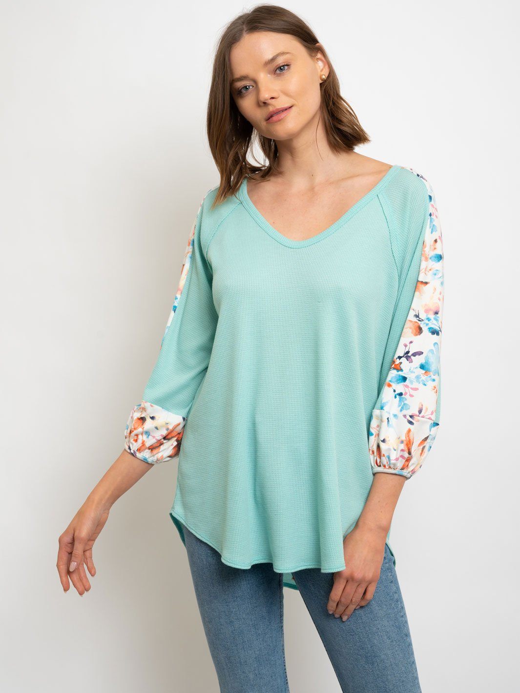 WOMEN'S FLORAL PRINT SLEEVES TOP