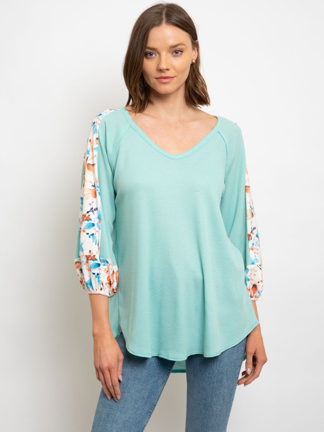 WOMEN'S FLORAL PRINT SLEEVES TOP
