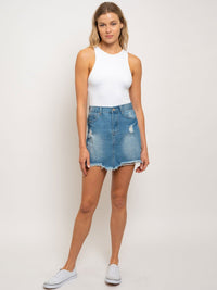 WOMEN'S DENIM DISTRESSED SKIRT