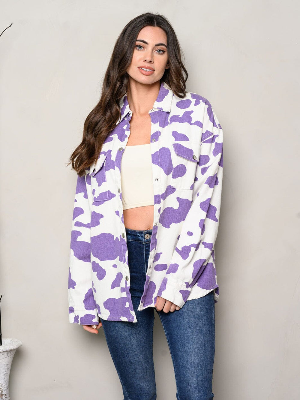 WOMEN'S LONG SLEEVE OVERSIZE DENIM TOP