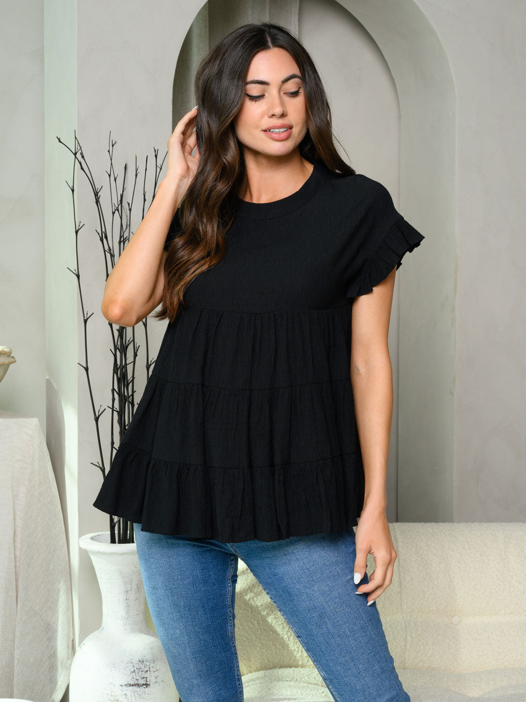 Copy of WOMEN'S SHORT RUFFLE SLEEVE TIERED TUNIC TOP