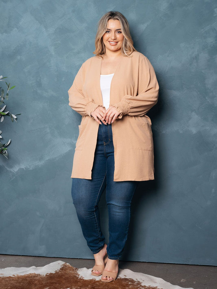WOMEN'S LONG SLEEVE OPEN FRONT POCKETS CARDIGAN