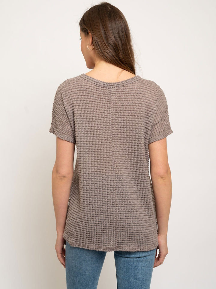 HEAVY WAFFLE SCOOP NECK SHORT SLEEVE TOP