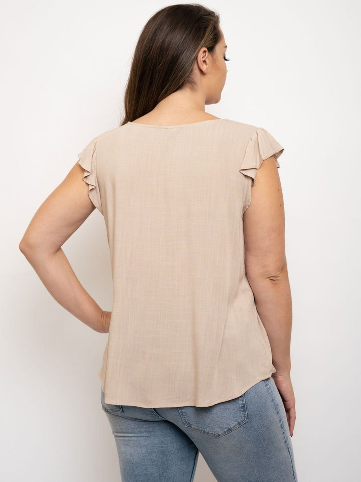 PLUS SIZE FRILL CAP YOKE BUTTON TOP