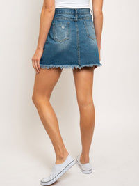 WOMEN'S DENIM DISTRESSED SKIRT