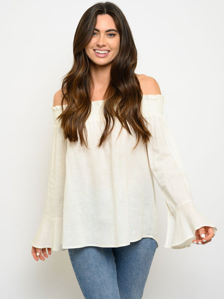 WOMEN'S OFF SHOULDER BELL SLEEVE TOP