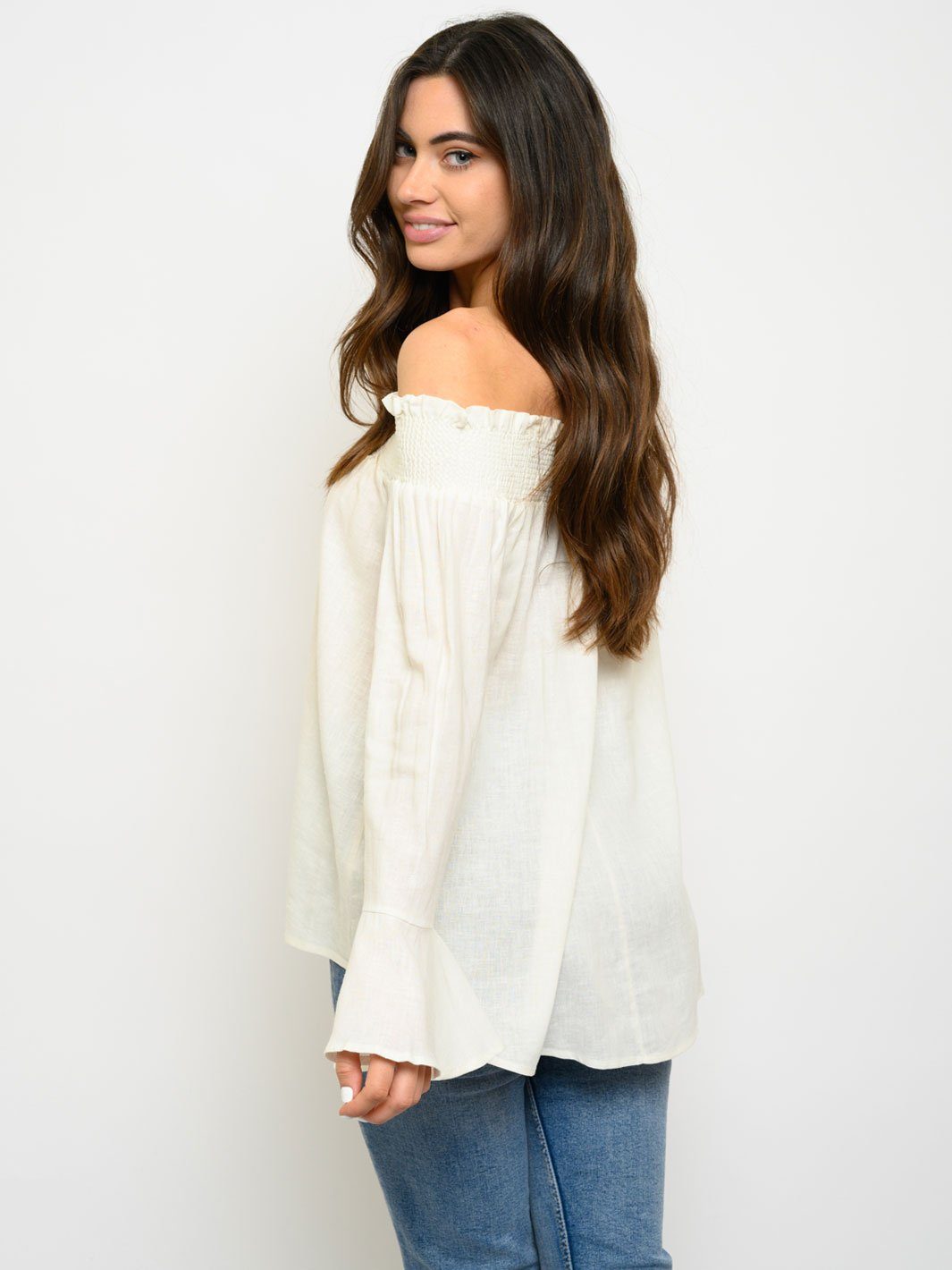 WOMEN'S OFF SHOULDER BELL SLEEVE TOP