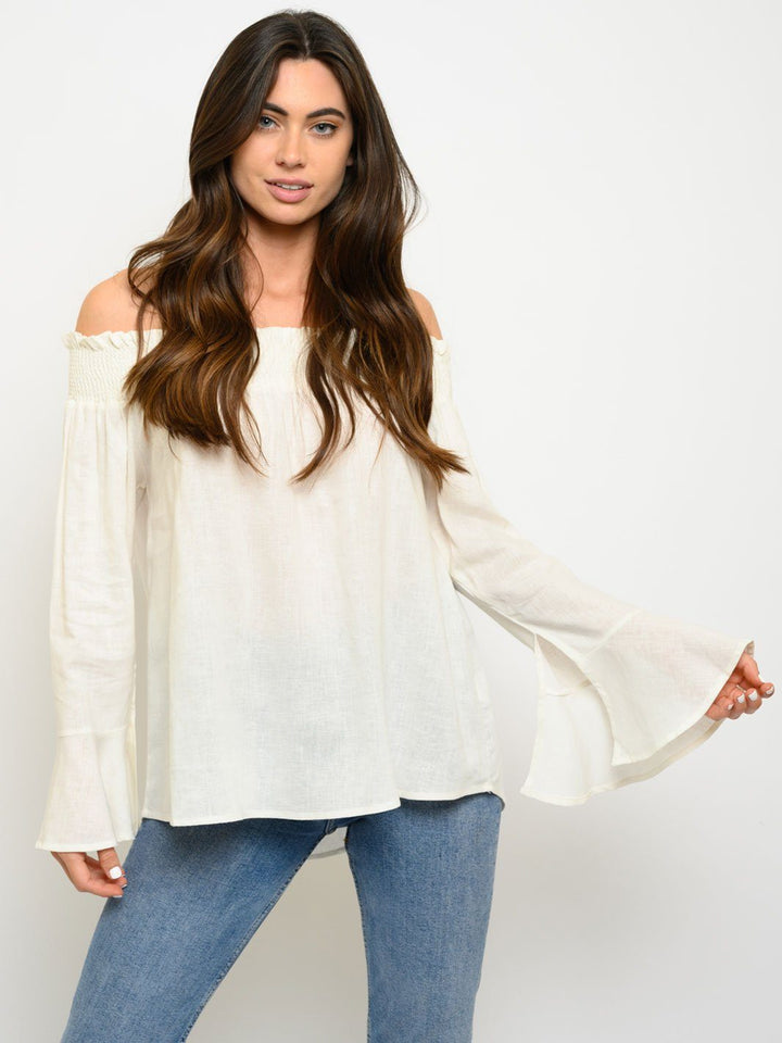 WOMEN'S OFF SHOULDER BELL SLEEVE TOP