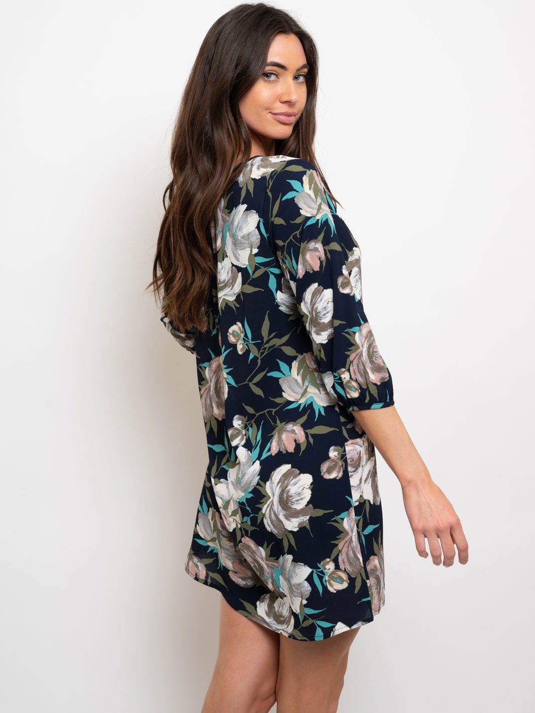WOMEN'S FLORAL PRINT 3/4 SLEEVES SHIFT DRESS