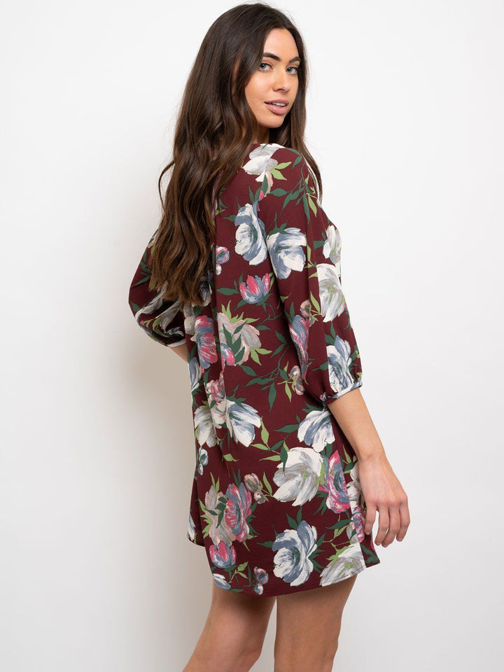 WOMEN'S FLORAL PRINT 3/4 SLEEVES SHIFT DRESS