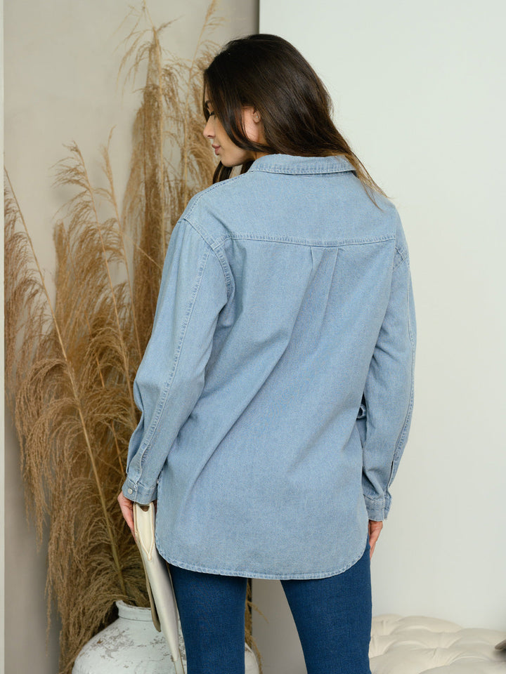 WOMEN'S LONG SLEEVE SIDE LACE UP DENIM TOP