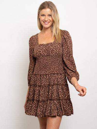 WOMEN'S PRINTED LAYERED SMOCKING WAIST DRESS