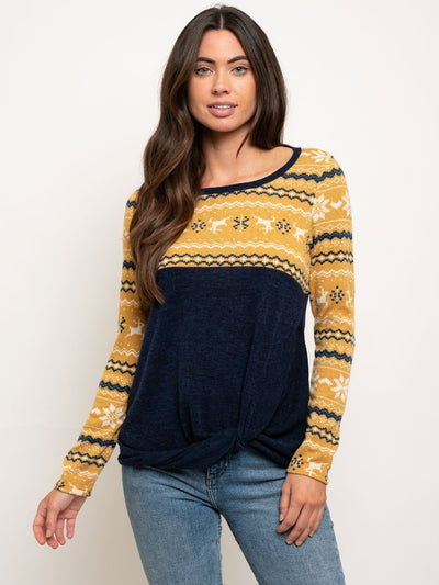 WOMEN'S LONG SLEEVE FRONT KNOT TOP