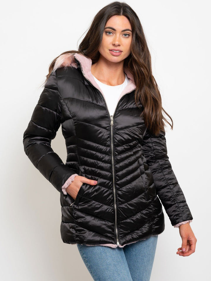WOMEN'S MID-LENGTH HOODED QUILTED COAT