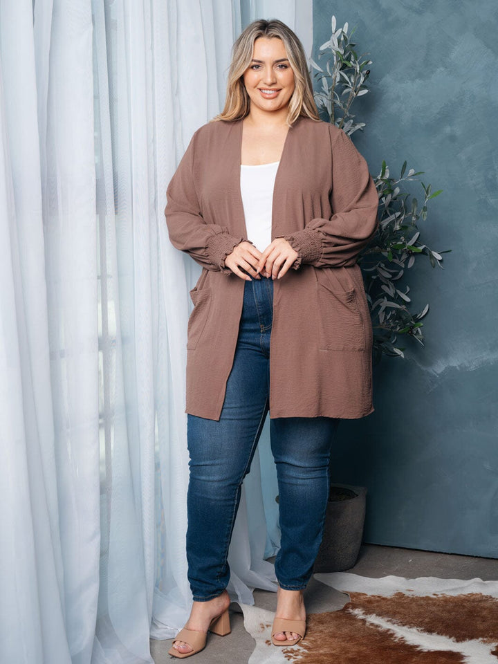 WOMEN'S LONG SLEEVE OPEN FRONT POCKETS CARDIGAN