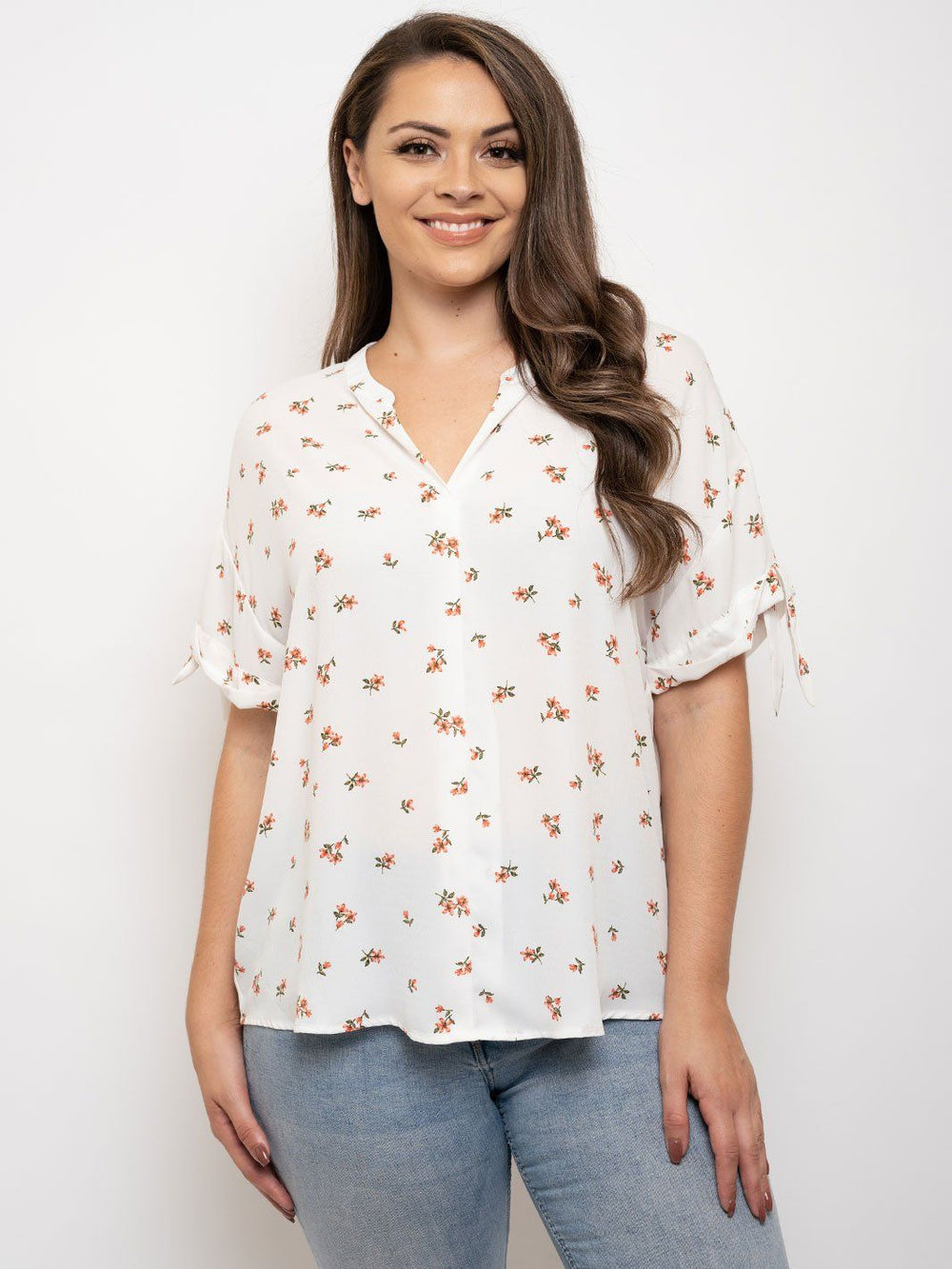 PLUS SIZE 3/4 SLEEVE FLORAL TOP