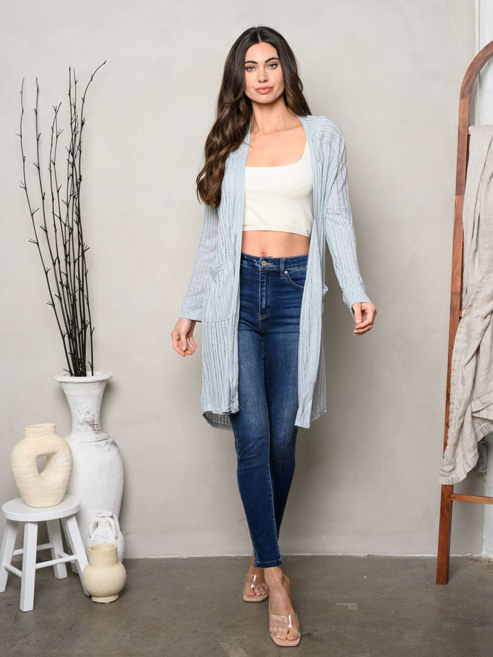 WOMEN'S LONG SLEEVE OPEN FRONT POCKETS CARDIGAN