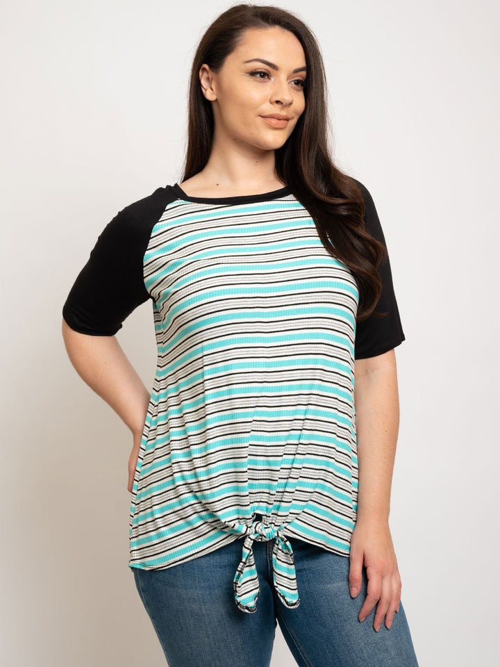 PLUS SIZE STRIPES FRONT TIE TOP