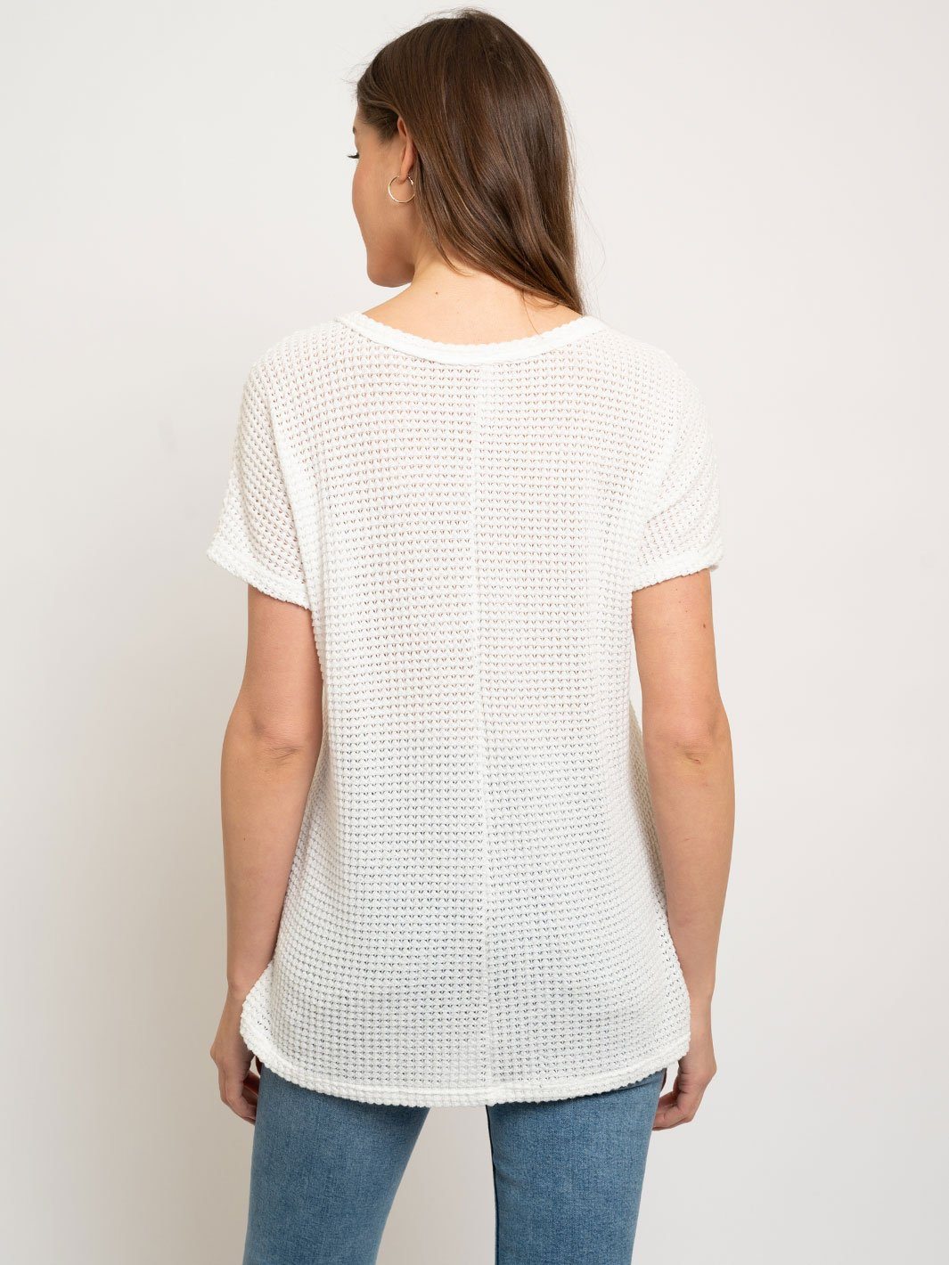 HEAVY WAFFLE SCOOP NECK SHORT SLEEVE TOP