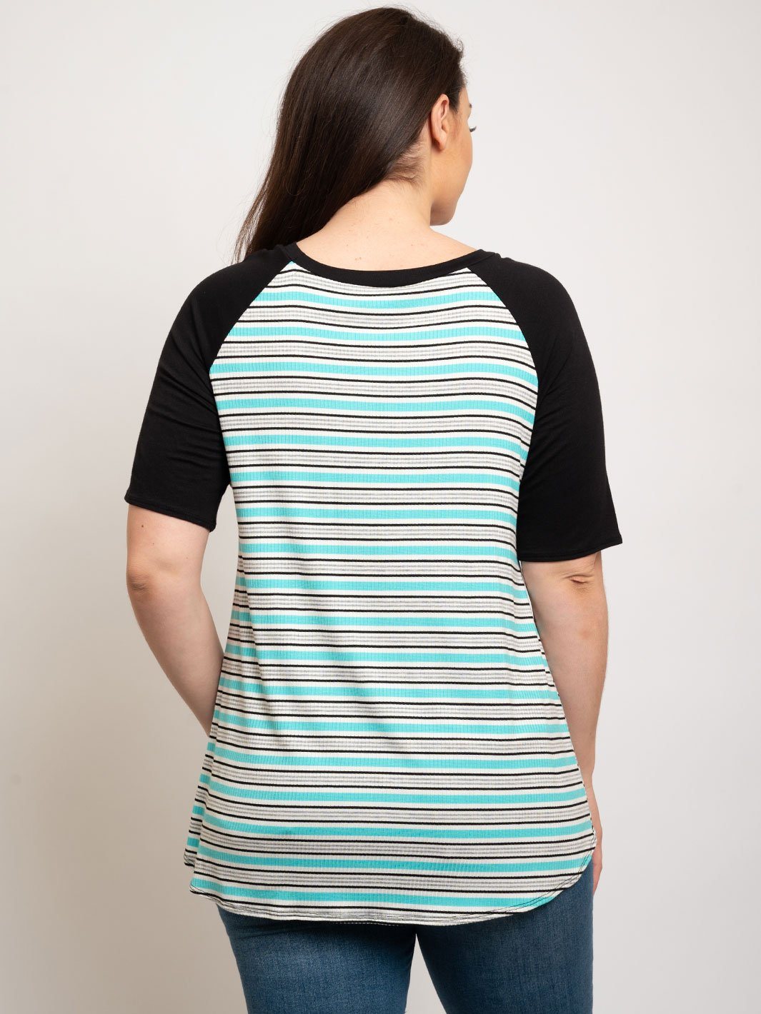 PLUS SIZE STRIPES FRONT TIE TOP
