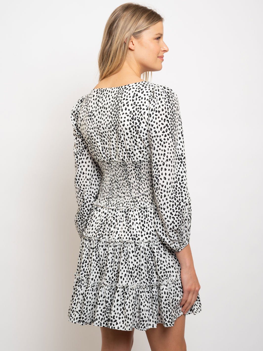 WOMEN'S LEOPARD PRINT LAYERED SMOCKING WAIST DRESS