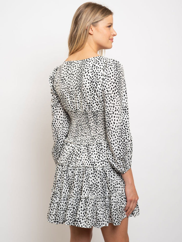 WOMEN'S LEOPARD PRINT LAYERED SMOCKING WAIST DRESS