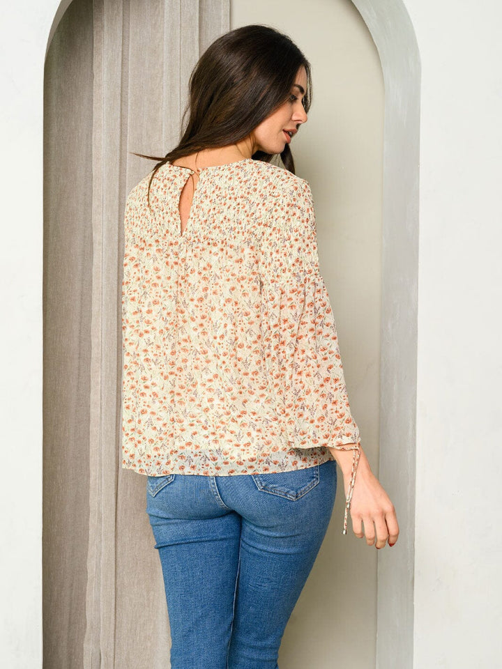 WOMEN'S 3/4 SLEEVE FLORAL SMOCK TUNIC TOP