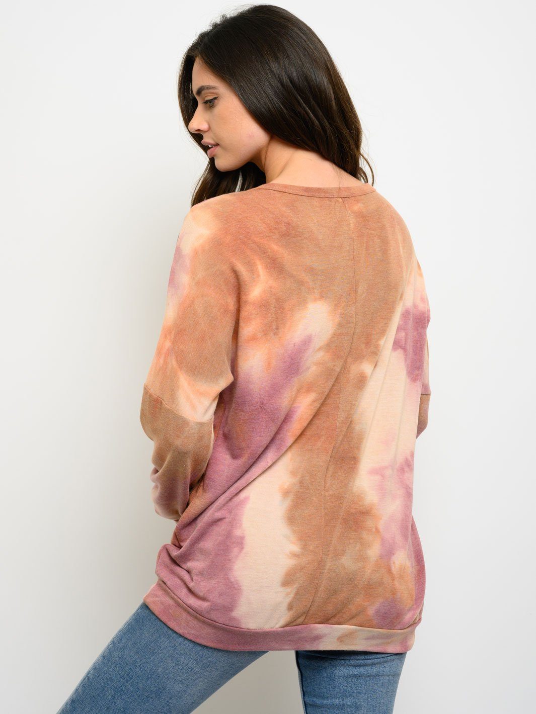 WOMEN'S PLAID TIE DYE PRINT LONG SLEEVE TOP