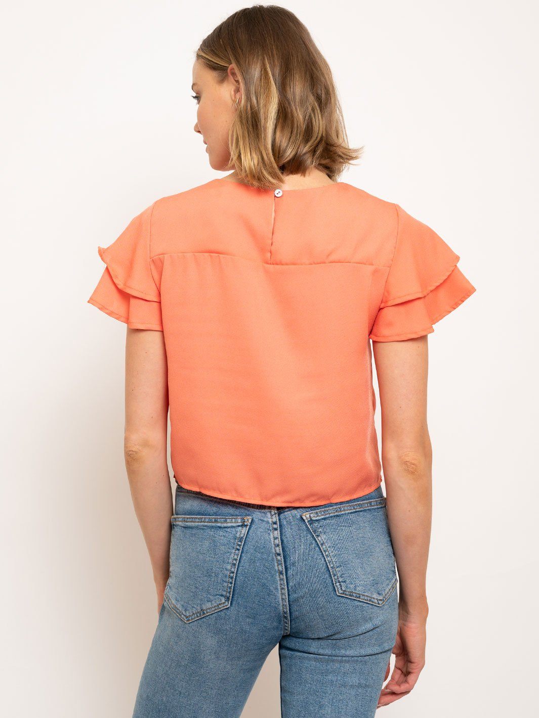 WOMEN'S FLUTTER DOUBLE SHORT SLEEVE FRONT TIE TOP