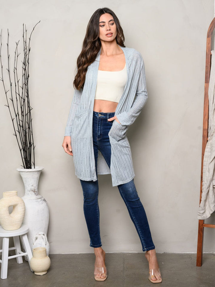 WOMEN'S LONG SLEEVE OPEN FRONT POCKETS CARDIGAN