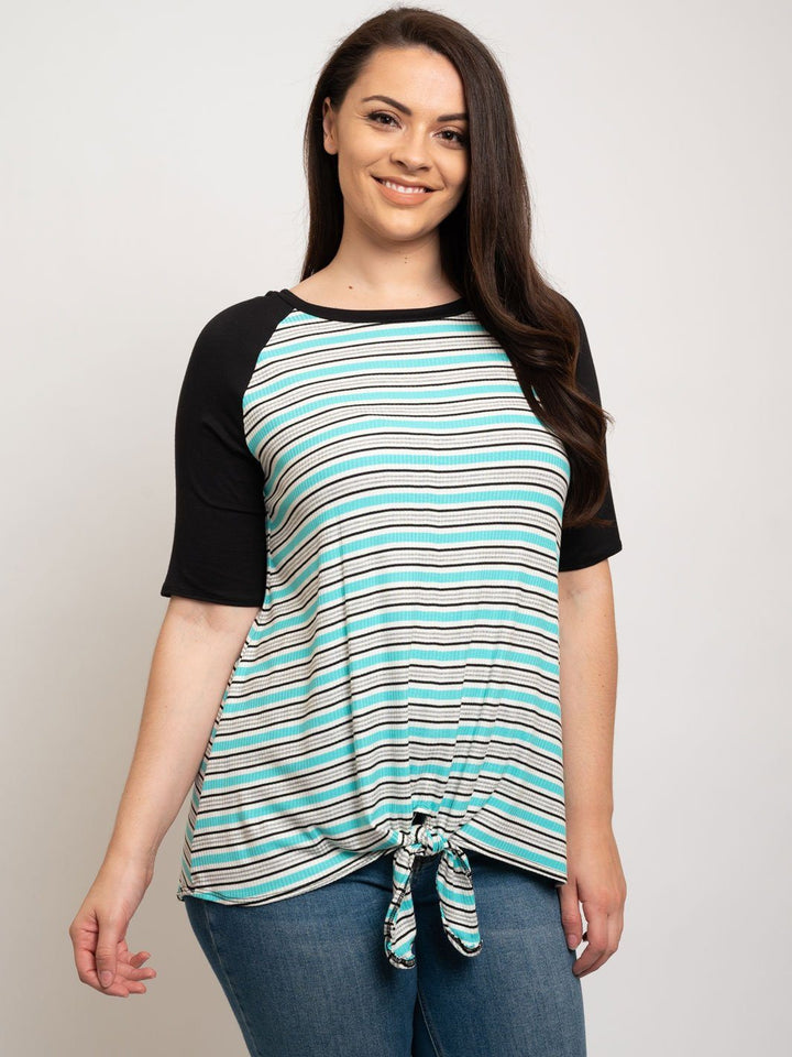 PLUS SIZE STRIPES FRONT TIE TOP