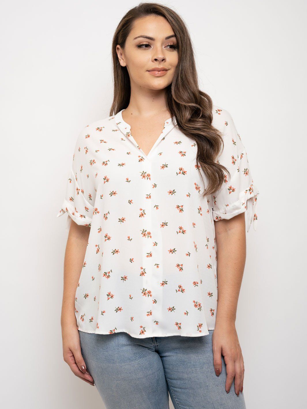 PLUS SIZE 3/4 SLEEVE FLORAL TOP