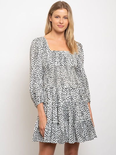 WOMEN'S LEOPARD PRINT LAYERED SMOCKING WAIST DRESS