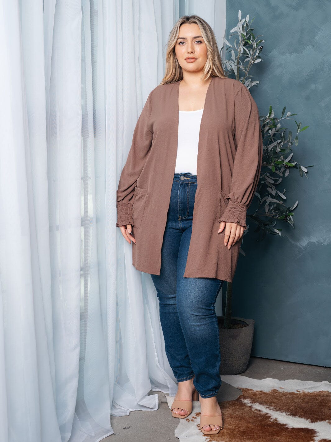 WOMEN'S LONG SLEEVE OPEN FRONT POCKETS CARDIGAN