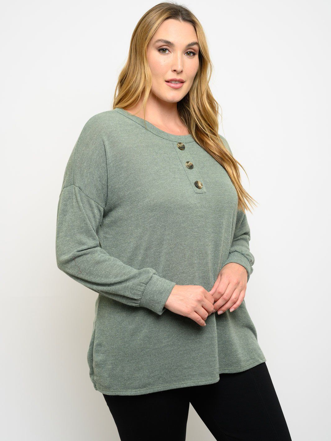 PLUS SIZE BUTTON DETAIL LONG SLEEVE TOP
